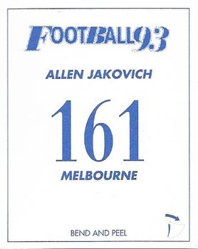 1993 Select AFL Stickers #161 Allen Jakovich Back